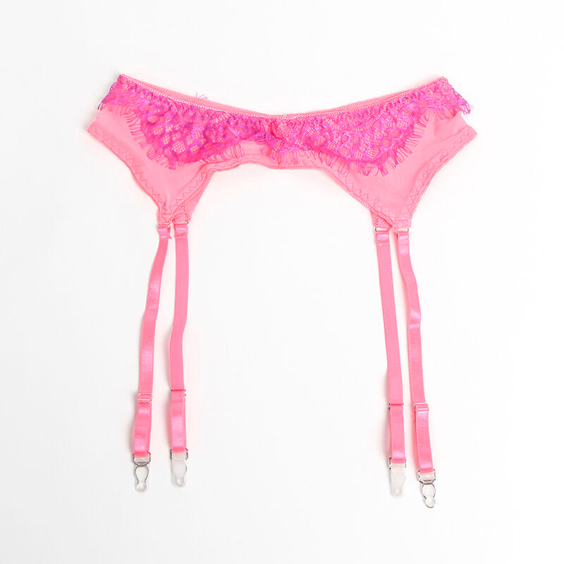 SUBBLIME - 955359 SET OF BRA WITH LACE AND GARTER LINKS PINK AND PURPLE S/M