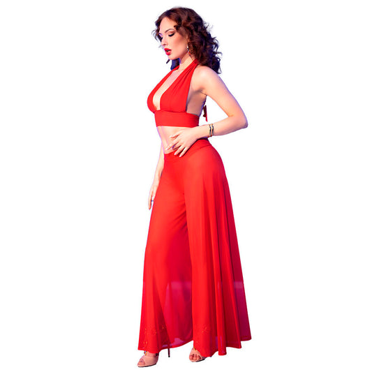 CHILIROSE - CR 4857 RED TOP AND PANTS SET SIZE XL